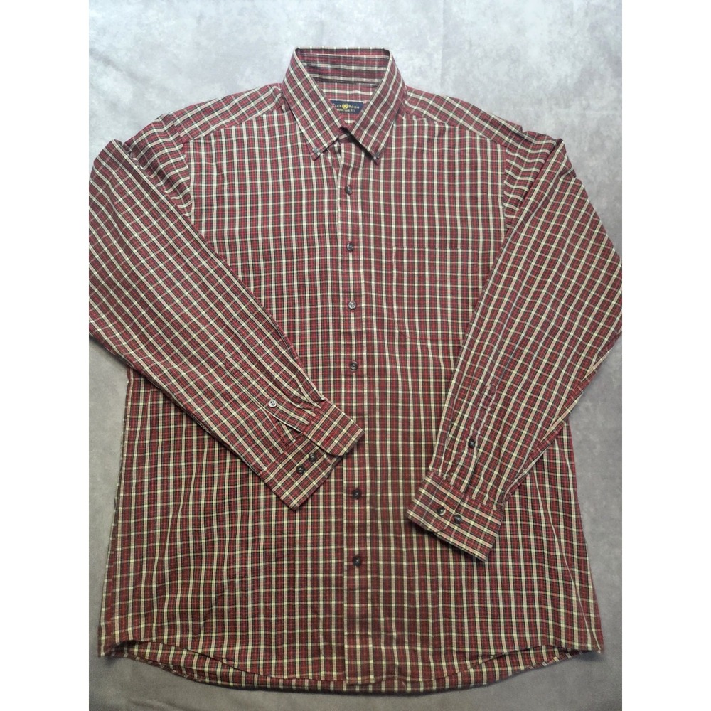 Club Room Dress Shirt Sz 16.5 Red Plaid Regular Fit Button Up Classic Holiday